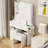 Small Space Left Drawer Desktop Vanity Table + Cushioned Stool, 2 AC+2 USB Power Station-277867221