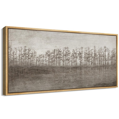 «Woodland Forest Landscape Rustic Countryside Silent Pines Vintageest Reflection», reproduction encadrée