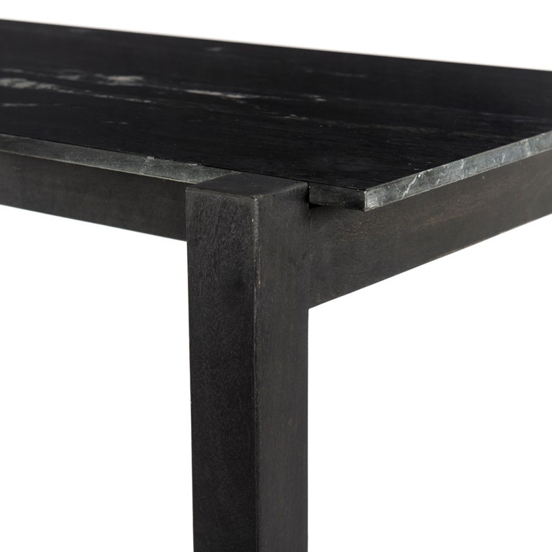 Scout Bar Table, Polished Black Marble/Worn Black Mango, 36”H x 70”L x 26”W