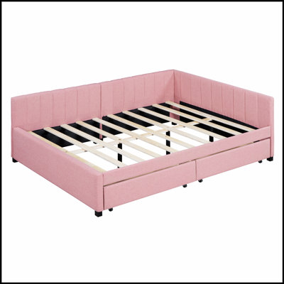 Upholstered Daybed with 2 Spacious Storage Drawers, Durable Linen Fabric and Sturdy Frame for Modern Living