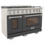 Kucht Professional 48 po 6,7 pieds cubes Pi. Cuisinière avec brûleurs scellés, plaque chauffante et deux fours - une convection - en acier inoxydable avec boutons argentés classiques-73097280-90742611