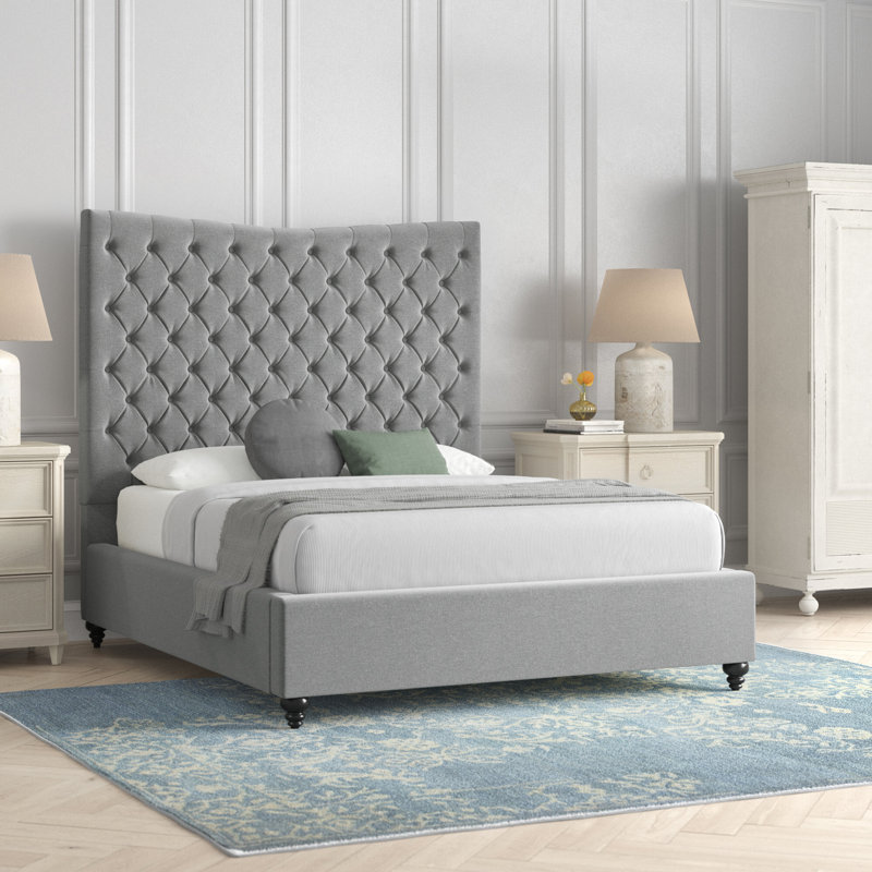 Lit plateforme capitonné Abey Gray C.king, gris, Grand