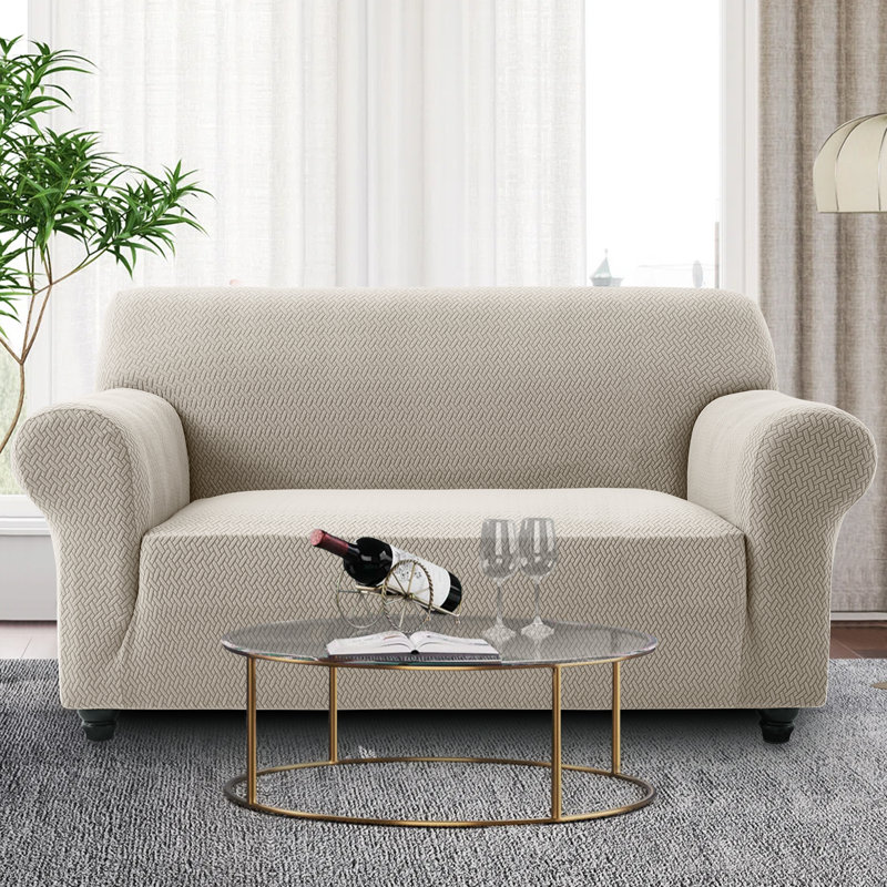 Spandax Sofa Cover Quilted Anti-Slip Couch Protector with Adjustable Strap, Beige, 224 X 179cm (2 Seater)