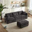 Canapé modulaire moderne en L en chenille avec double USB, rangement pour repose-pieds et poches latérales, 4 places, noir-525834373