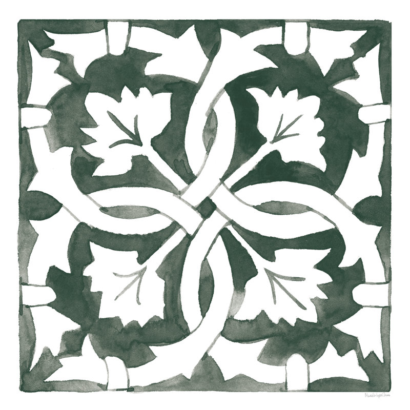 Andalusian Tile III Pine Green by Mercedes Lopez Charro - Wrapped Canvas Painting, 30cm H x 30cm W