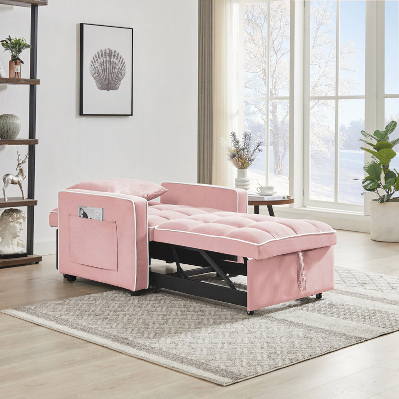 Three-In-One Sofa Bed Chair Folding Sofa Bed Adjustable Back Into A Sofa Recliner Single Bed Adult Chair Bed Berth, Pink