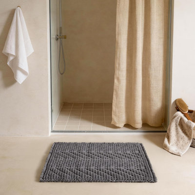 Bath Rugs, Extra Soft Absorbent Waffle Bath Mat Quick Dry & Washable, Grey Bathroom Rug for Shower Floor with Boho Decor, 16"x24" Grey