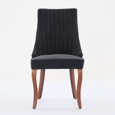 Rayon Cloth Flocking Linen Dining Chairs Channel Kitchen Dinner Chair Comfy Fabric Upholstered Accent Chair For Dining Room With Curved Solid Wood Legs