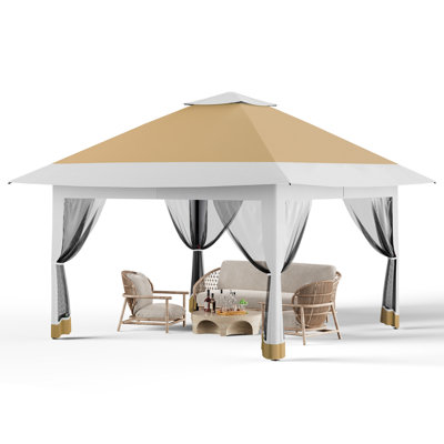 Quick One-Bubble Pop Up Outdoor Canopy Tent - 12x12ft Gazebo with Mosquito Netting, 4 Mesh Side Walls, Carry Bag, Waterproof & Adjustable Height Shelter for Backyard, Patio, BBQ - Dark Gray & Light Gray