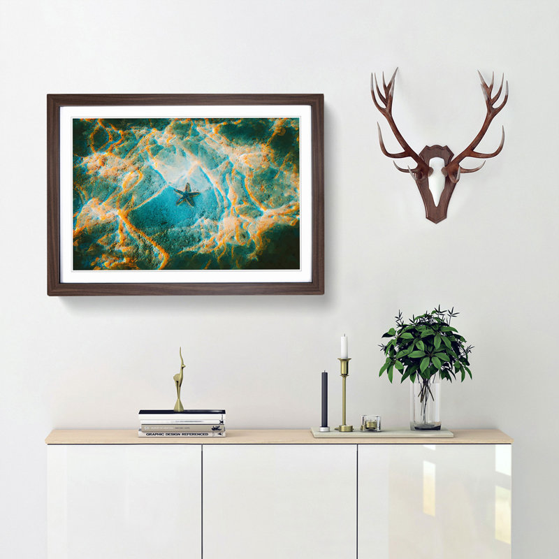 A Starfish on the Ocean Floor - Framed Print, 48cm H x 65cm W x 2cm D, Walnut Framed