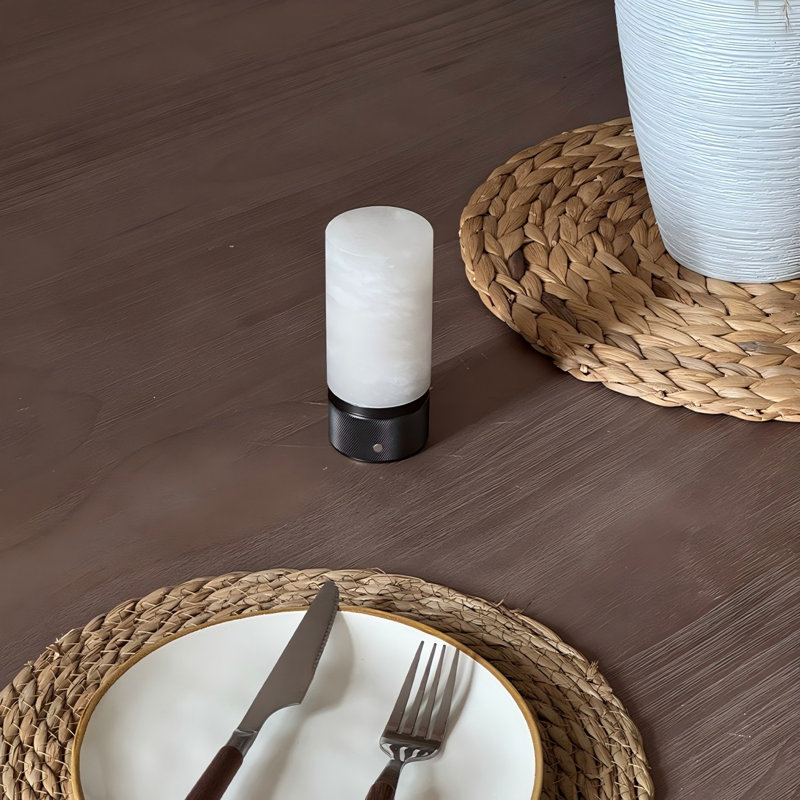 Modern Rechargeable Spanish Alabaster Accent Table Lamp with Integrated LED, Solid White