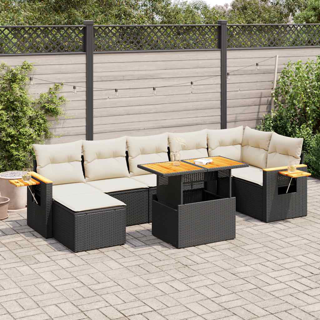 Vidaxl 8-Tlg. Garten-Sofagarnitur Mit Kissen Schwarz Poly Rattan