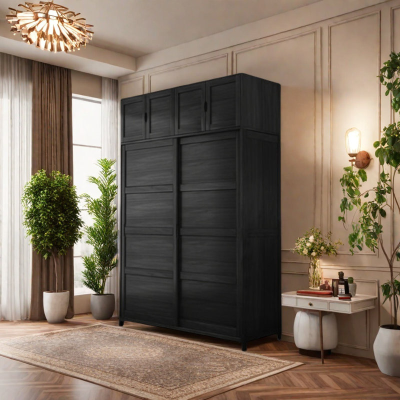 Garde-robe rétro pratique et classique, H 102,36 po x l 55,12 po x P 24,41 po, Noir