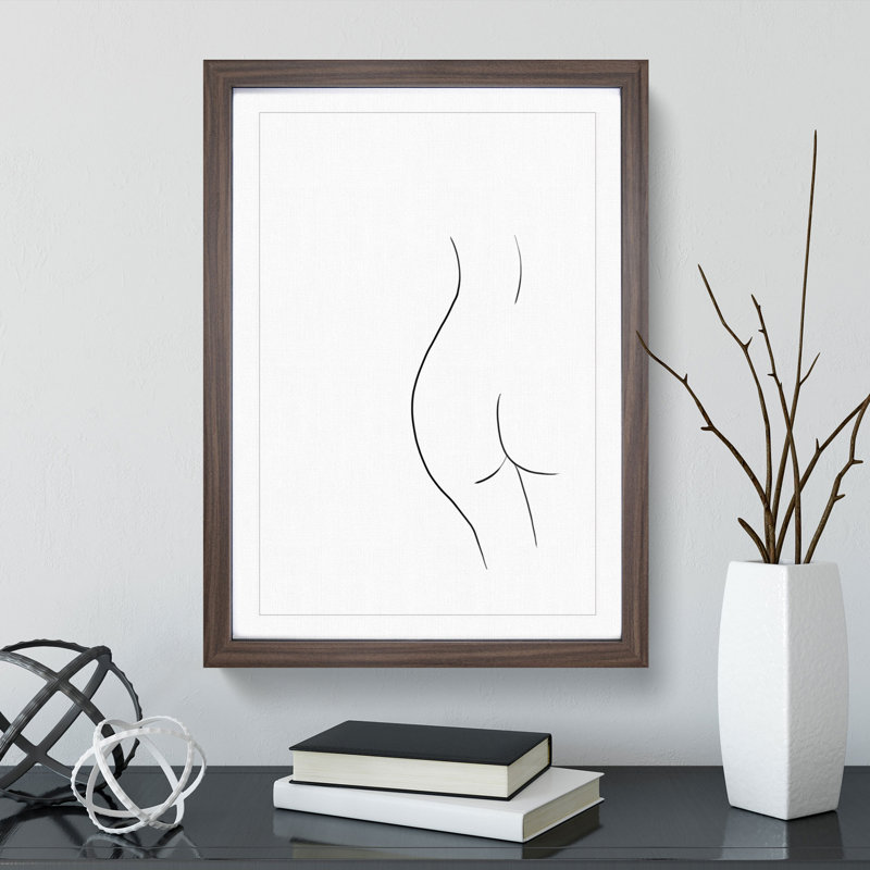Line Female Form - Picture Frame Drawing, 90cm H x 65cm W x 2cm D, Walnut Framed