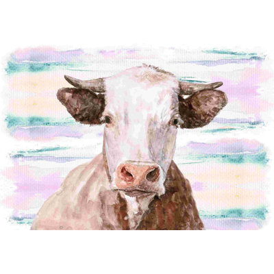 Vache brune sur fond fantaisiste - peinture sur toile tendue