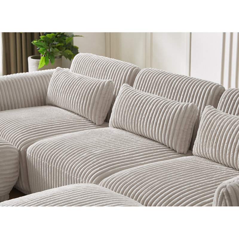 Canapé modulaire 6 pièces Clermeau, Velours côtelé gris