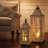 2 Piece Wood and Glass Candle Lanterns, Rustic Wood Candle Lantern Set for Indoor Outdoor Decor
