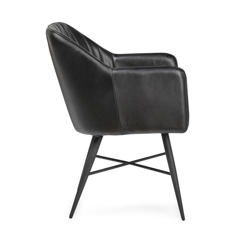 Leon Black Leather Upholstered Arm Chair with Wood Legs