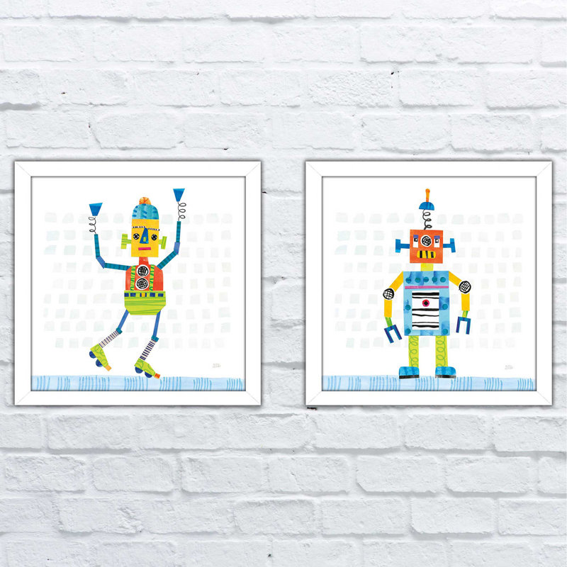 Ensemble de 2 pièces encadrées, fête des robots, H 16,5 po x l 33 po, Sans mat