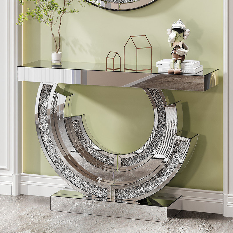 Console moderne à miroir en diamant concassé avec design incurvé 3C