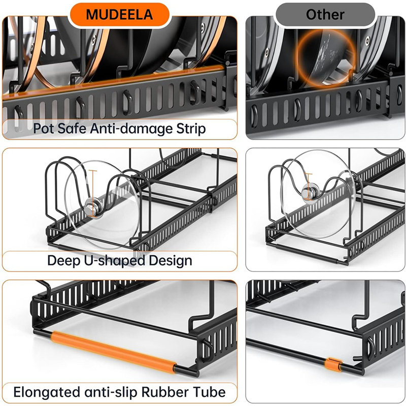 Expandable Pot Lid & Pan Organizer Rack – Under Cabinet, 10 Adjustable Compartments
