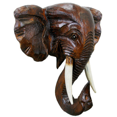 Décoration murale tête d'éléphant en bois