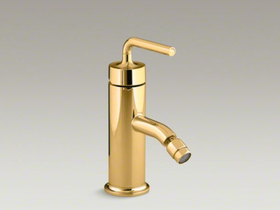 Purist Horizontal Swivel Spray Aerator Bidet Faucet with Straight Lever Handle, Vibrant Moderne Polished Gold