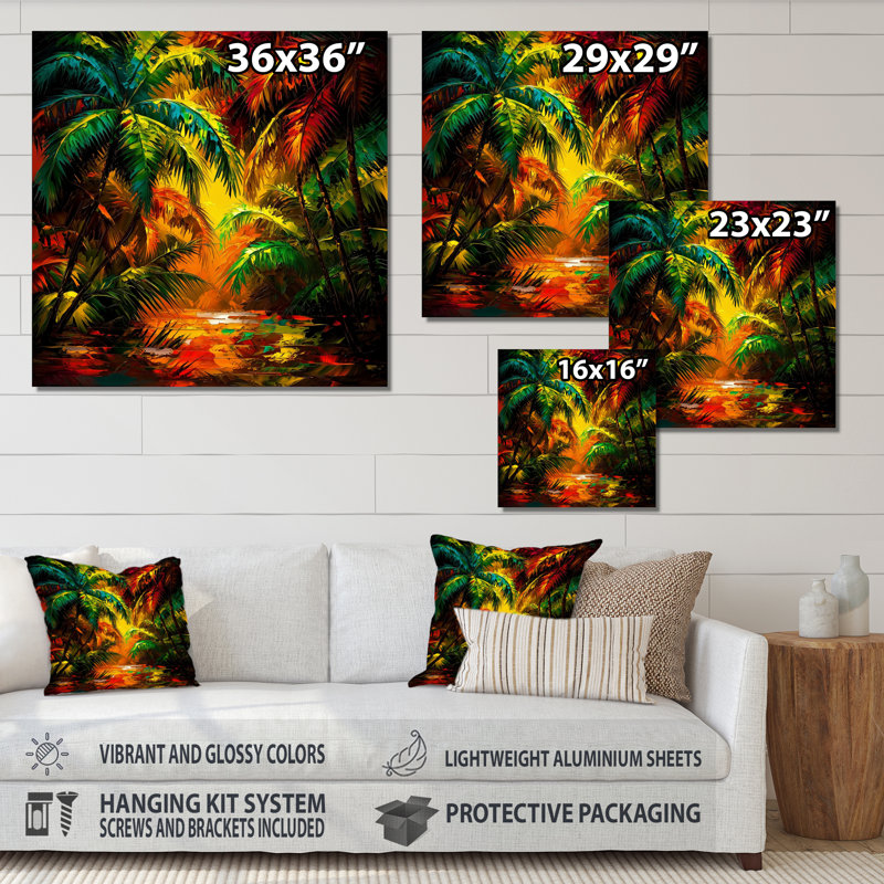 «Tropical Rainforest Palm Trees I», impression d'art mural en métal forêt, H 23 po x l 23 po