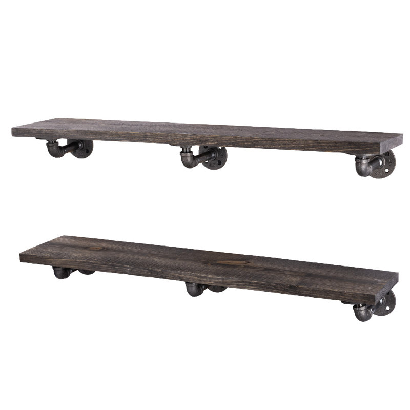 Hibbell 2 Piece Solid Wood Bracket Shelf, Boulder Black