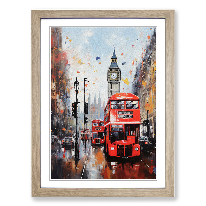 London Modern - Single Picture Frame Print on Wood, 46cm H x 34cm W x 2cm D, Oak