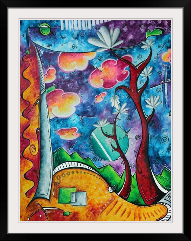 «Anjila Land of Wonder» par Megan Duncanson, reproduction d'art, l 44 po x P 35 po x H 1 po, Cadre noir