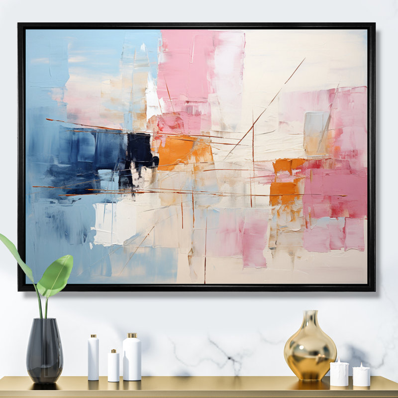 Patchwork abstrait IV sur toile, H 16 po x l 32 po x P 1 po, Cadre flottant noir
