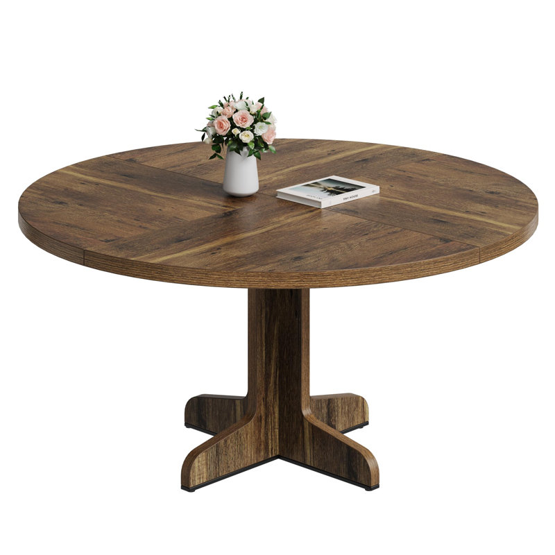 Table de salle à manger ronde pour 4 à 6 personnes, table de cuisine de ferme de 47 pouces, Brun