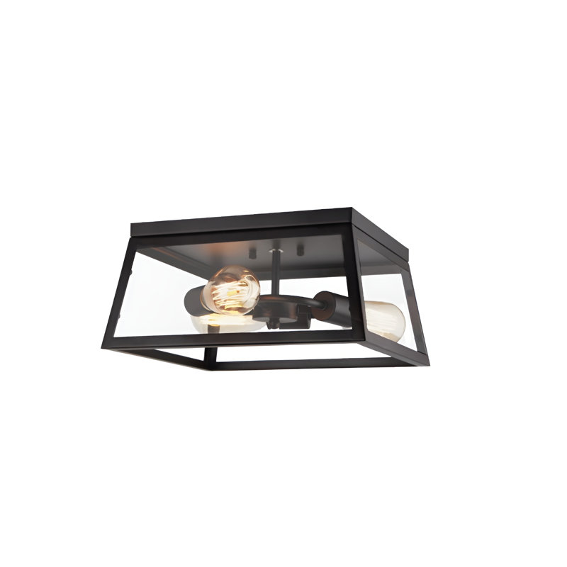 14 Inch Flynn 3 Lt Square Flush Mount Oil Rubbed Bronze Clear Glass Industrial Modern Style Kitchen