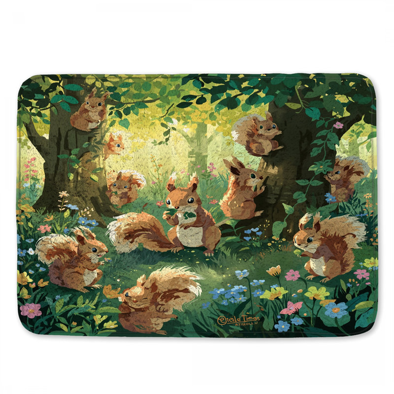 Tapis de bain écureuils en forêt, L 24 po x L 17 po