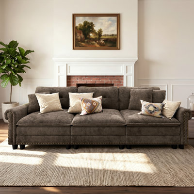 103" Modular Sectional Sofa With Nailhead Trim, Comfy Cloud Couch For Living Room, 3-seater Deep Seat Sofa With Throw Pillow