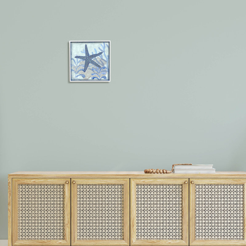 Vive l'étoile de mer bleue, art giclée par Erica Christopher, H 12 po x l 12 po x P 1,5 po, Giclée encadrée blanc bord de mer