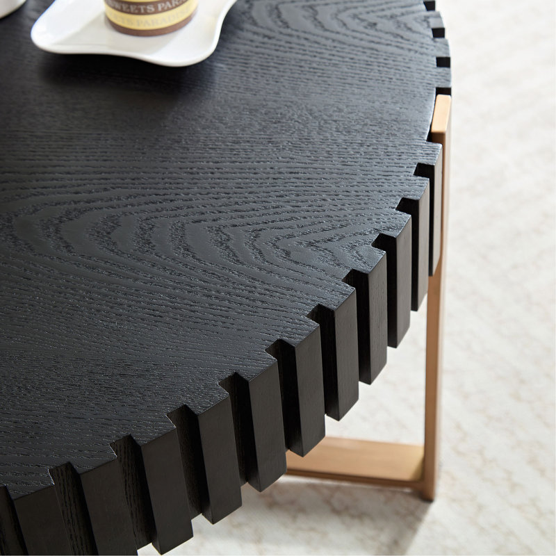 Table basse ronde moderne de 31,5 pouces pour salon, petite table basse avec piédestal robuste, noir Modern Handcraft