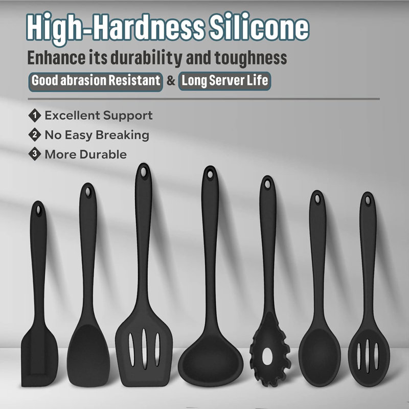 Black Silicone Heat Resistant Cooking Utensils Set, 7-Piece