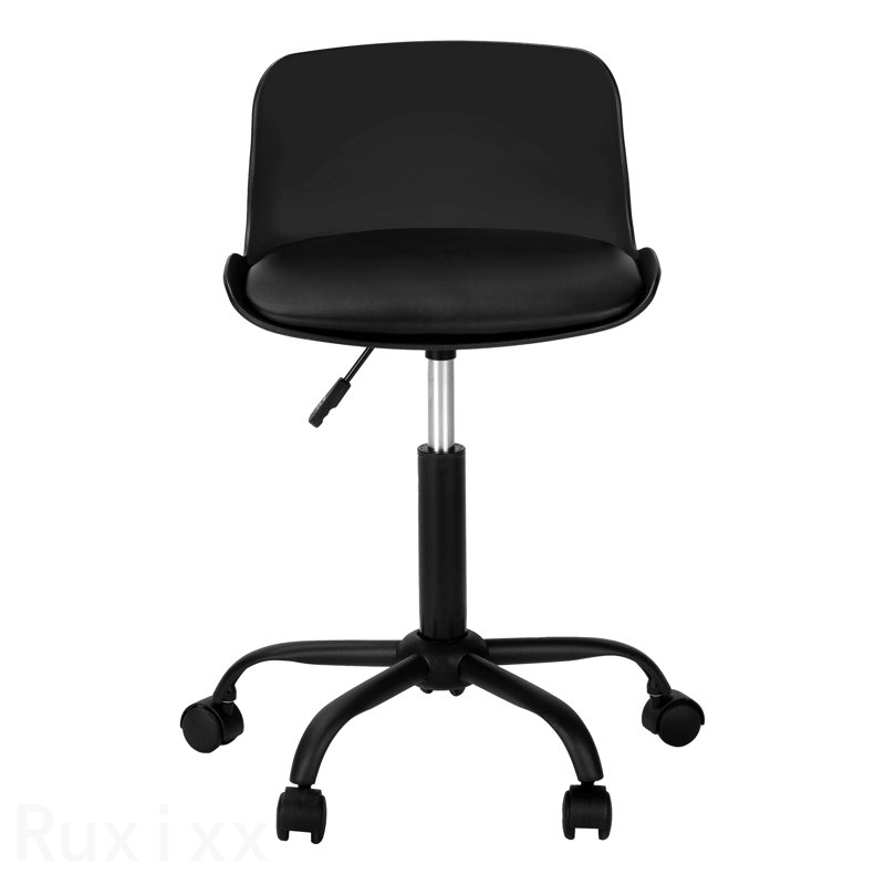 Black Leather Look White Metal Juvenile Office Chair, Adjustable Height, Swivel, Ergonomic, Computer Desk Work, Contemporary Modern