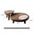 35.04" Round Coffee Table Set with Pebble Side Table, Solid Oak Legs, Walnut Veneer & Embossed Leather Inlay-455477486