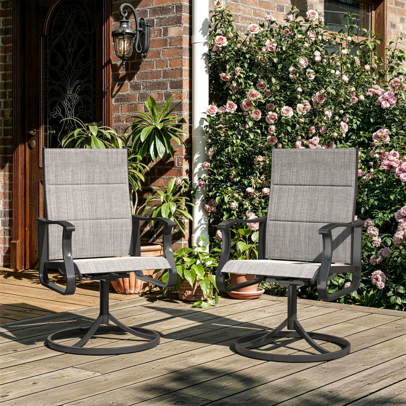Set Of 2 Swivel Dining Chair – Padded, 360° Rotation + Rocking, Gray