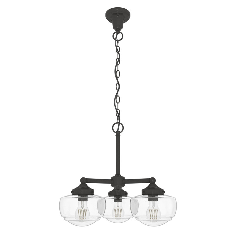Hunter Saddle Creek 3 Light Chandelier Ceiling Light Fixture, Noble Bronze, Clear Seeded