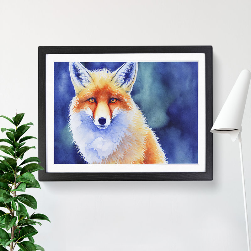 Fox Watercolour - Single Picture Frame Print, 46cm H x 64cm W x 2cm D, Black