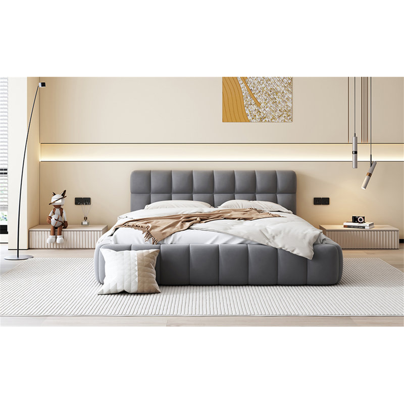 Lit plateforme tapissier avec tissu épais, Gris