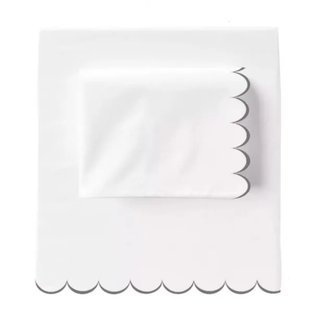 Allena 400TC Cotton Scallop Embroidery Sateen Cotton 4 Piece Sheet Set Fitted Sheet Fits Upto 16" Deep Pocket, Dark Grey