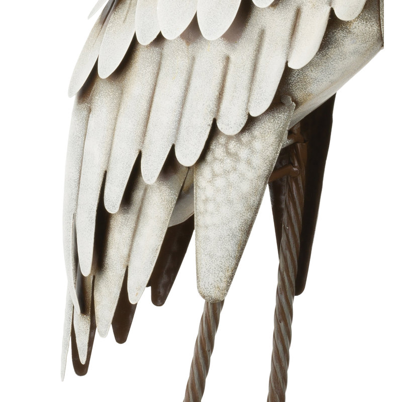 40.5 Inch Tall Standing Egret Metal Garden Statue with White Multi Color Weather Resistant Finish for Indoor and Outdoor Home Decor