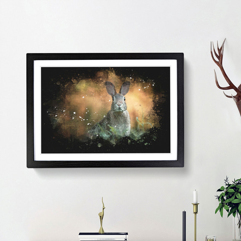 Hare in a Meadow - Picture Frame Graphic Art Print, 33cm H x 45cm W x 2cm D, Black Framed