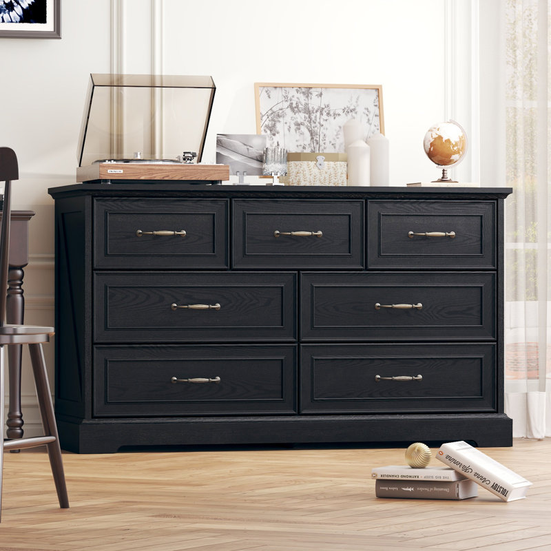 Commode rétro à 7 tiroirs, Noir, noir, noir, noir