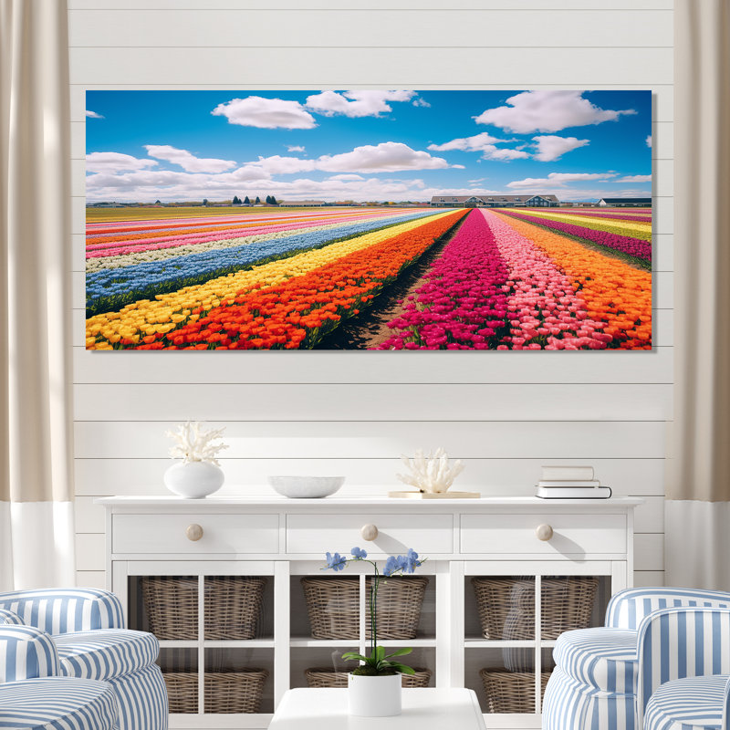Champ de tulipes colorées II - art mural tulipe, Toile tendue, H 28 po x l 60 po x P 1,5 po
